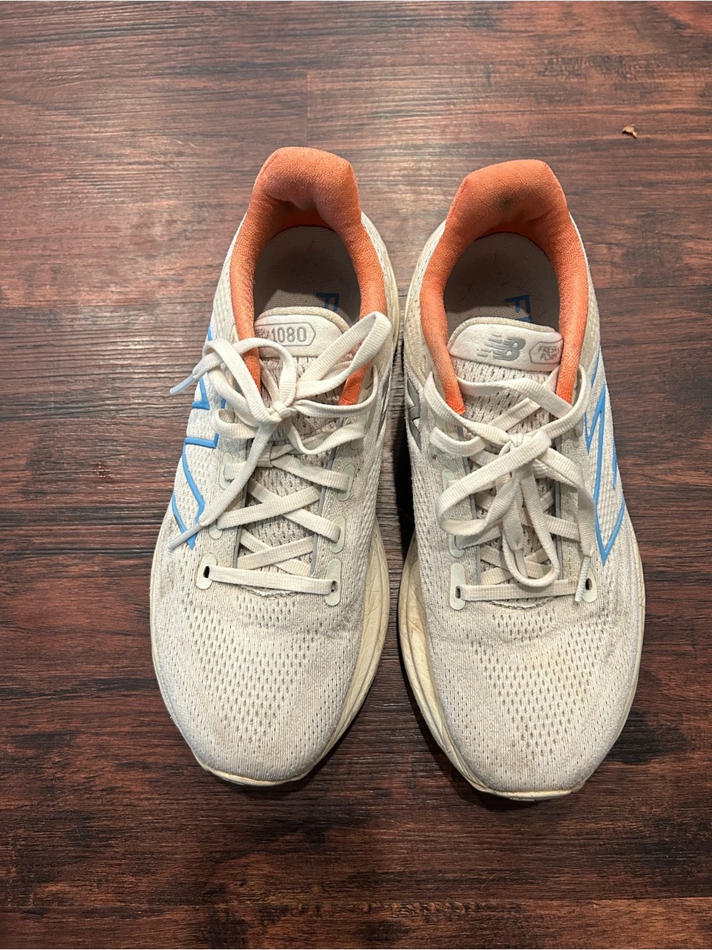 New Balance 1080 White Sneaker with Blue Logo and Coral Lining - Picture 2 of 5